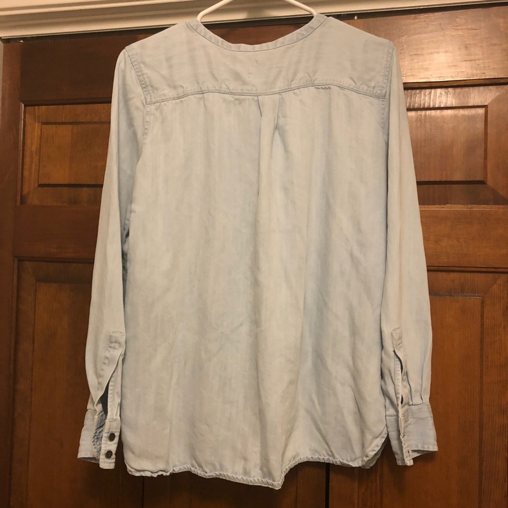 Loft Collarless, Button Down Chambray Tunic Top - image 5